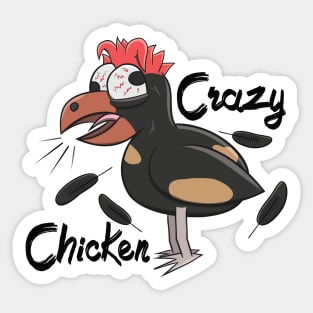 Crazy Shocked Farm Chicken Funny Cartoon Black Sticker